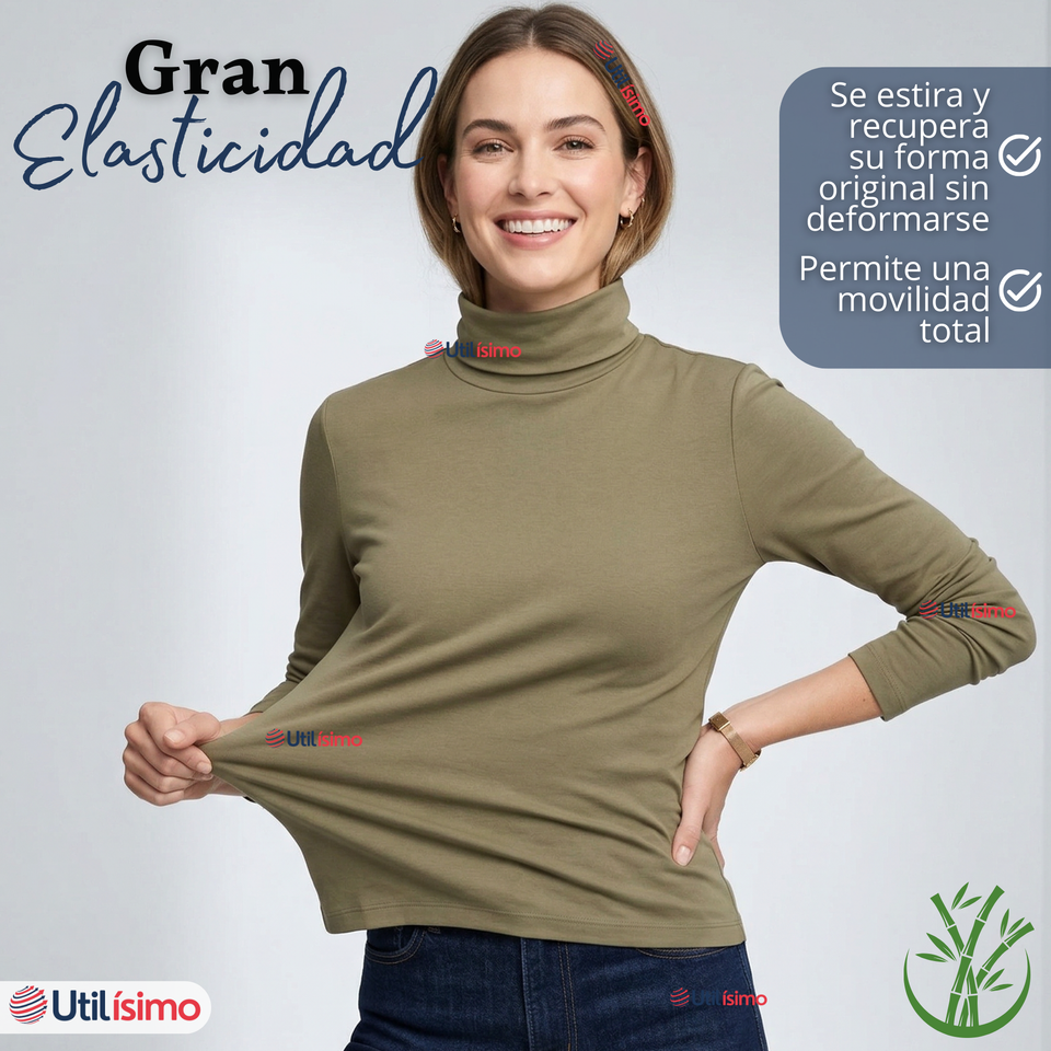 Camiseta Polera Bambú Primera Capa Cuello Beatle Manga Larga Colores Surtidos Mujer