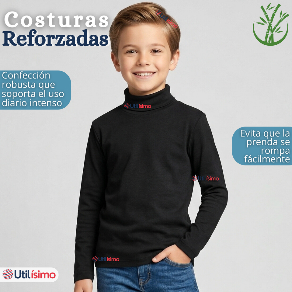 Camiseta Polera Bambú Primera Capa Cuello Beatle Manga Larga Colores Surtidos Niño