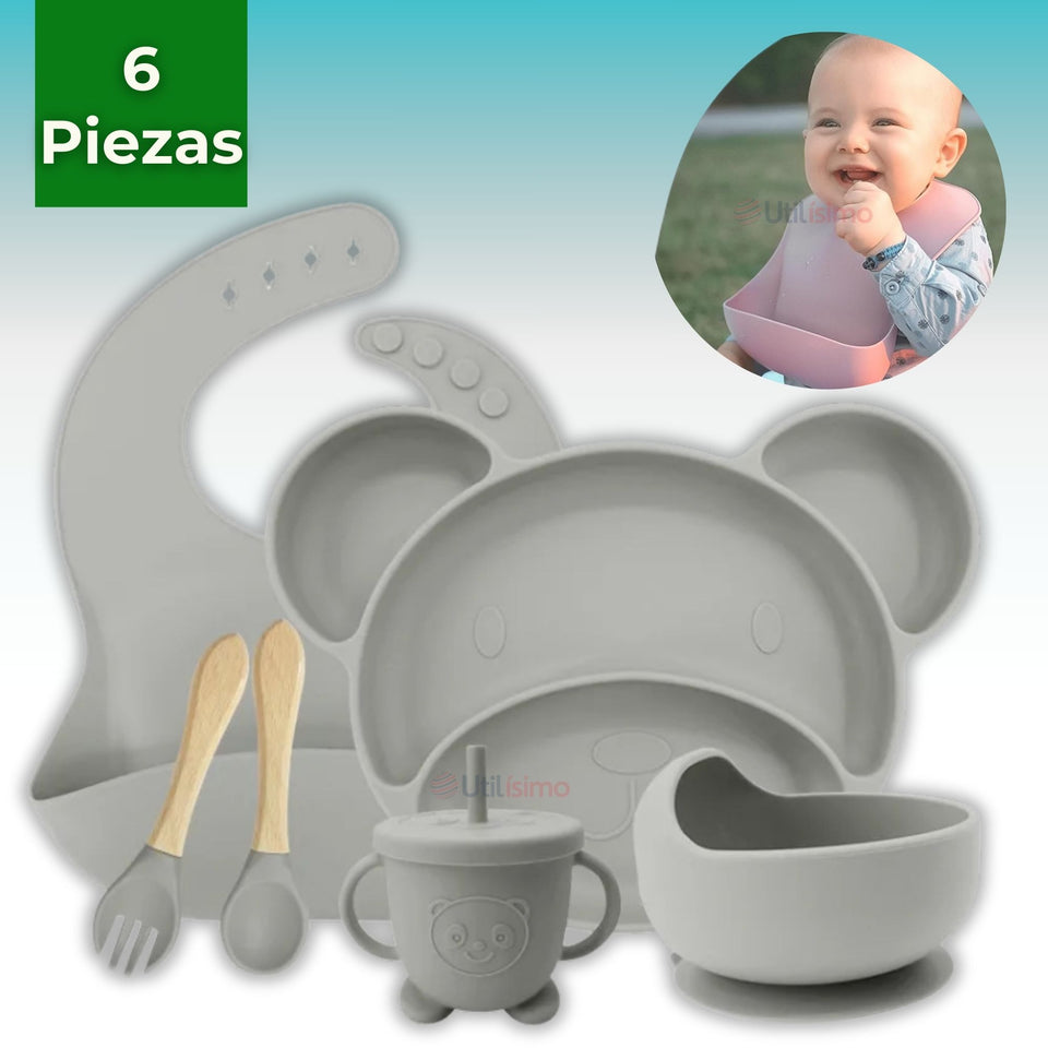 Set De Alimentación Bebé Silicona 6 Piezas Libre BPA Colores Surtidos