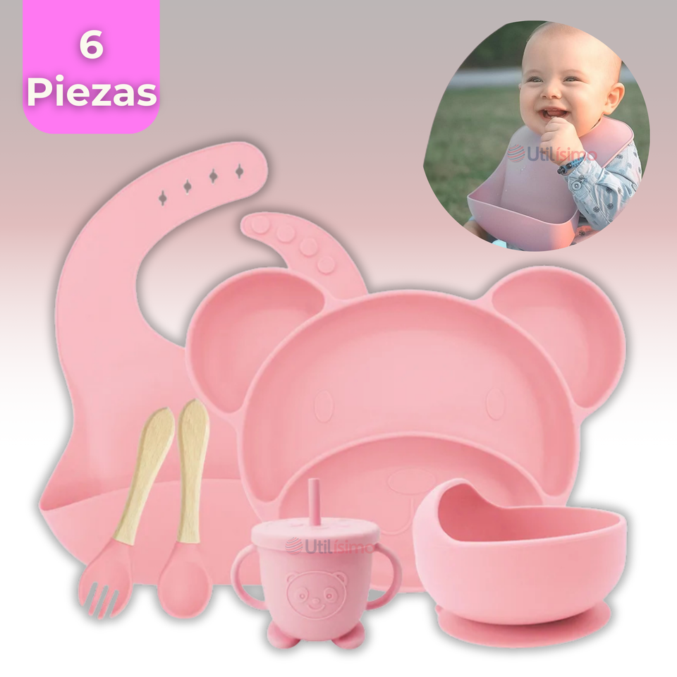 Set De Alimentación Bebé Silicona 6 Piezas Libre BPA Colores Surtidos