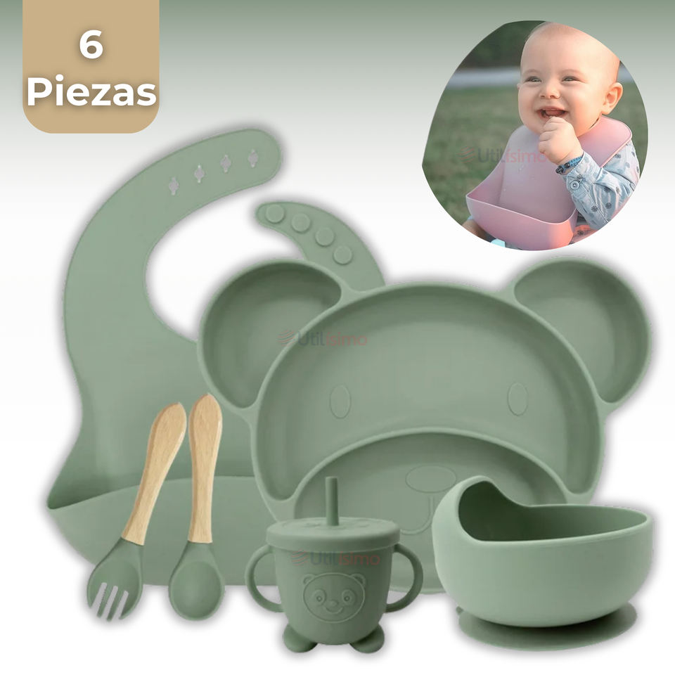 Set De Alimentación Bebé Silicona 6 Piezas Libre BPA Colores Surtidos