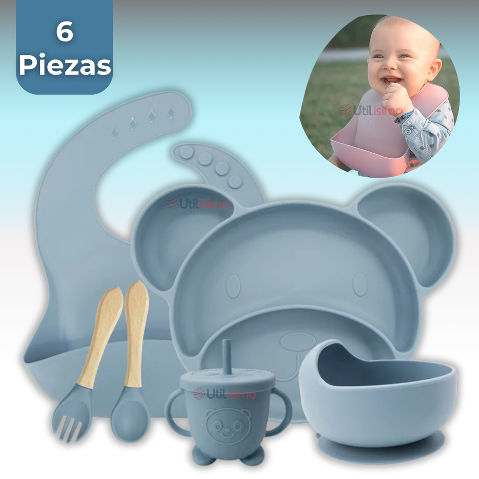 Set De Alimentación Bebé Silicona 6 Piezas Libre BPA Colores Surtidos