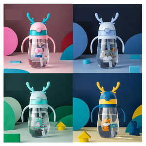 Botella Plástica 480 ML Con Bombilla Y Orejitas Kawai Sin BPA Niños