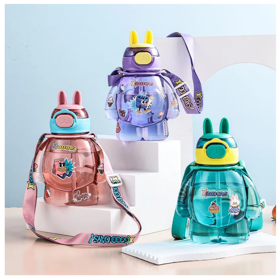 Botella Plástica 650ML Con Correa Y Orejitas Estilo Kawai Sin BPA Niños