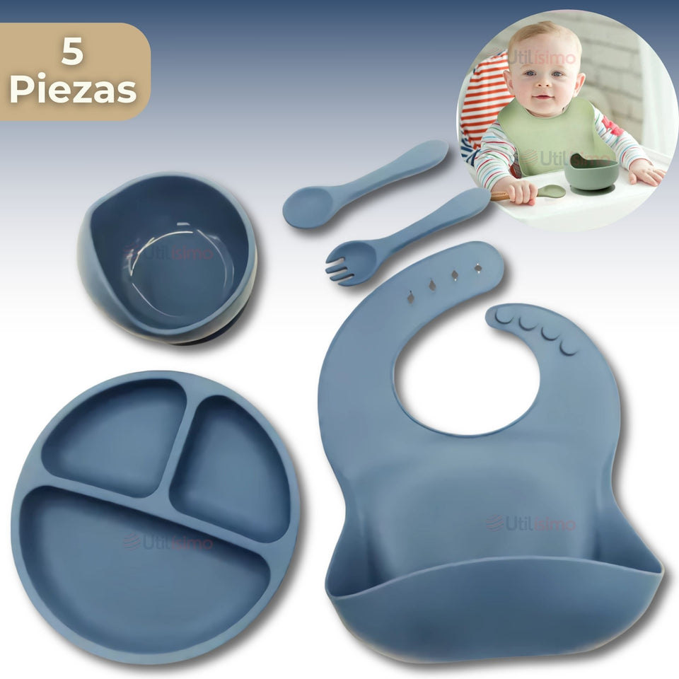 Set De Alimentación Bebé Silicona 5 Piezas Libre BPA Colores Surtidos