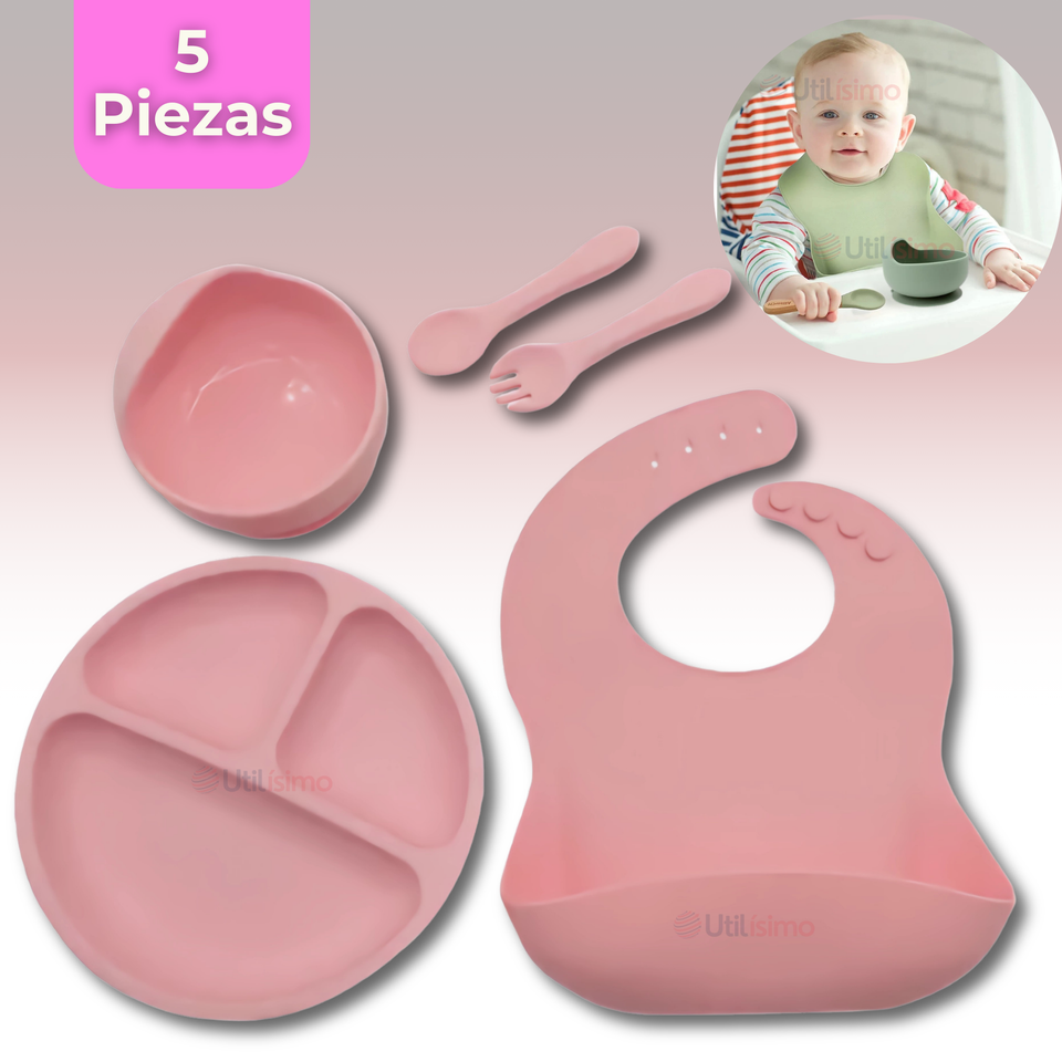 Set De Alimentación Bebé Silicona 5 Piezas Libre BPA Colores Surtidos
