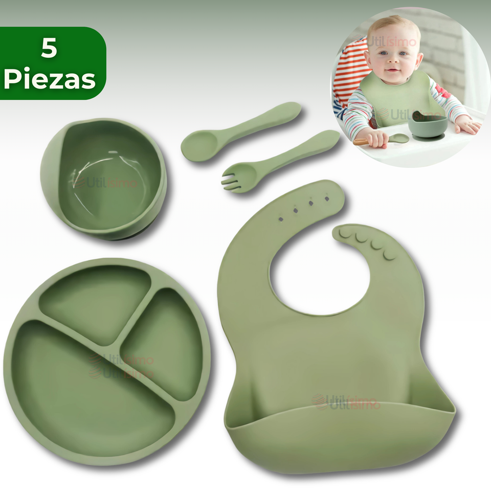 Set De Alimentación Bebé Silicona 5 Piezas Libre BPA Colores Surtidos