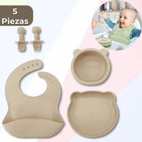 Set De Alimentación Bebé Silicona 5 Piezas De Osito Libre BPA Colores Surtidos