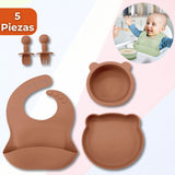 Set De Alimentación Bebé Silicona 5 Piezas De Osito Libre BPA Colores Surtidos