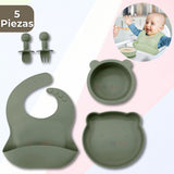 Set De Alimentación Bebé Silicona 5 Piezas De Osito Libre BPA Colores Surtidos