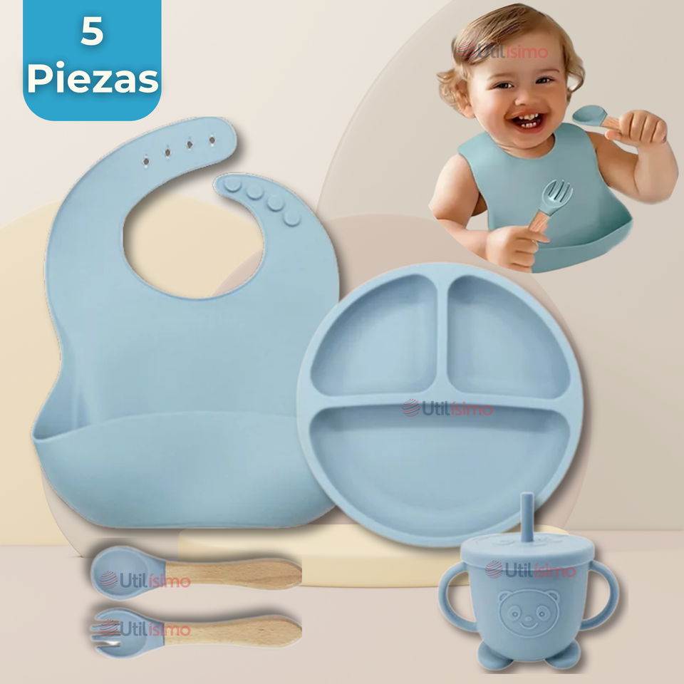 Set De Alimentación Bebé Silicona Con Vaso 5 Piezas Libre BPA