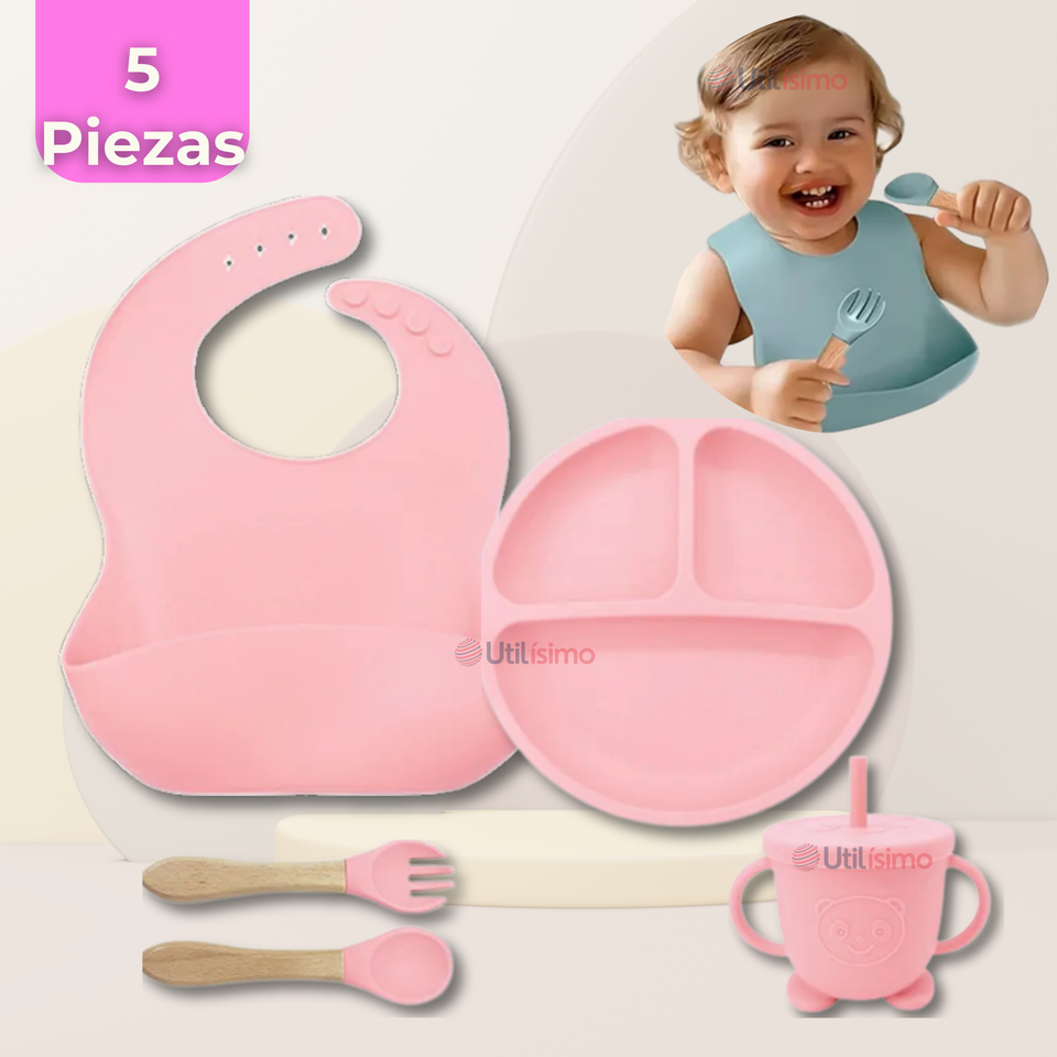 Set De Alimentación Bebé Silicona Con Vaso 5 Piezas Libre BPA