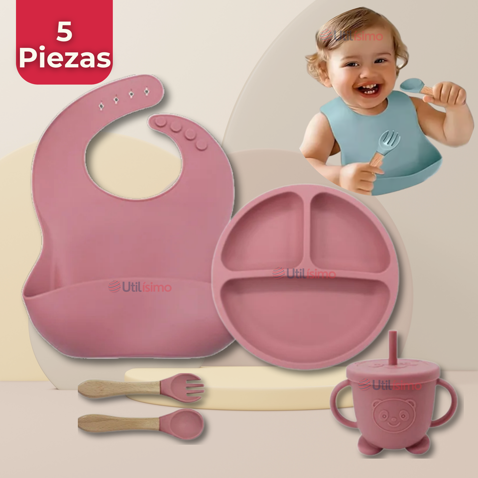 Set De Alimentación Bebé Silicona Con Vaso 5 Piezas Libre BPA