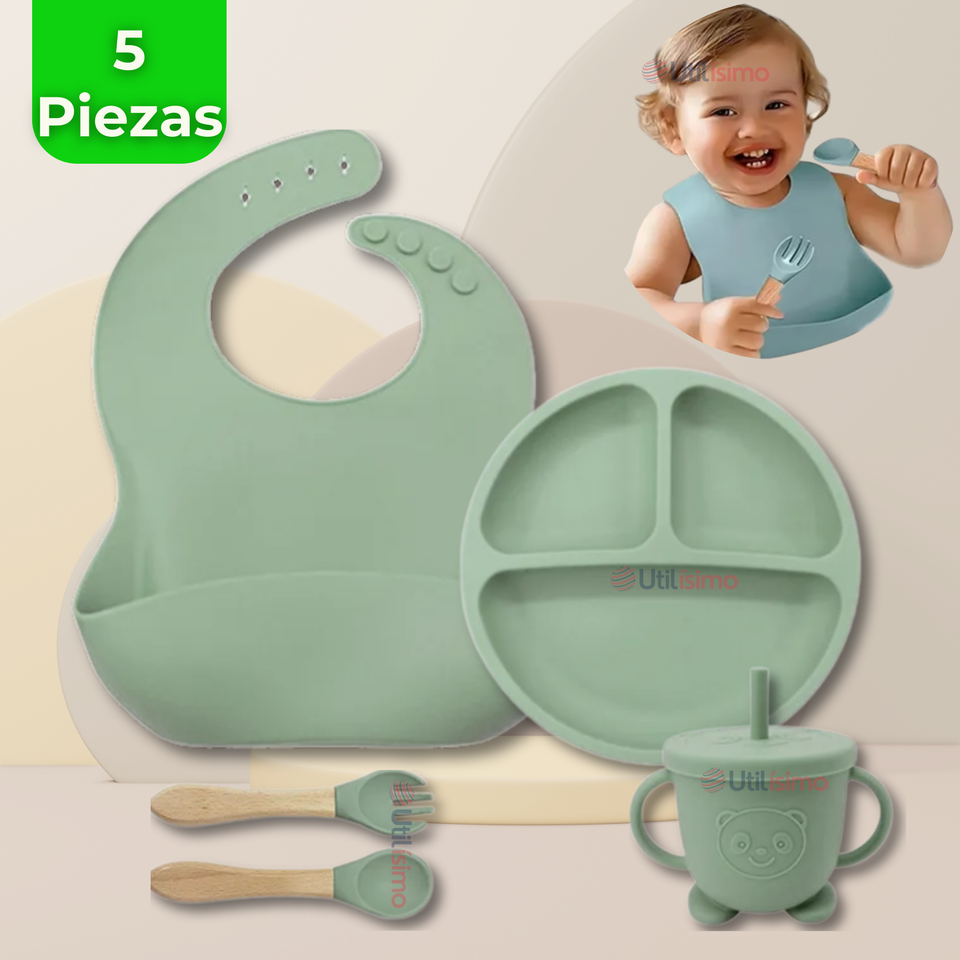 Set De Alimentación Bebé Silicona Con Vaso 5 Piezas Libre BPA