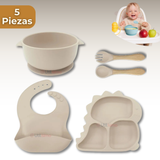 Set De Alimentación Bebé Silicona 5 Piezas Dinosaurio Libre BPA
