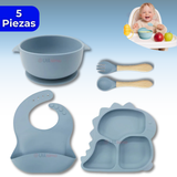 Set De Alimentación Bebé Silicona 5 Piezas Dinosaurio Libre BPA