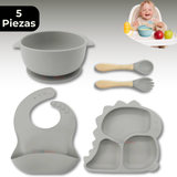 Set De Alimentación Bebé Silicona 5 Piezas Dinosaurio Libre BPA