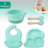 Set De Alimentación Bebé Silicona 5 Piezas Dinosaurio Libre BPA
