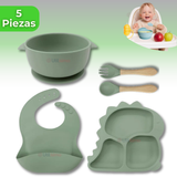Set De Alimentación Bebé Silicona 5 Piezas Dinosaurio Libre BPA