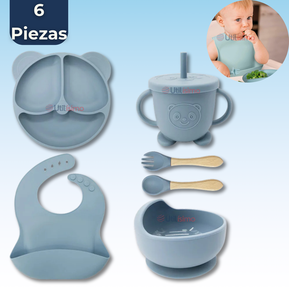 Set De Alimentación Bebé Silicona De Oso 6 Piezas Libre BPA