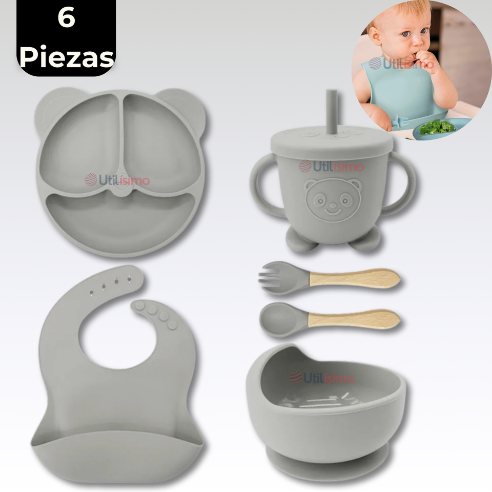 Set De Alimentación Bebé Silicona De Oso 6 Piezas Libre BPA
