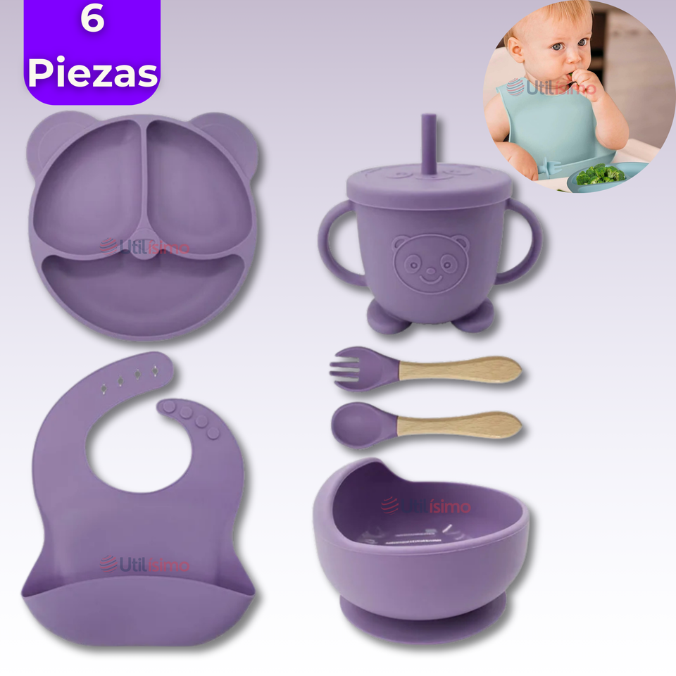 Set De Alimentación Bebé Silicona De Oso 6 Piezas Libre BPA