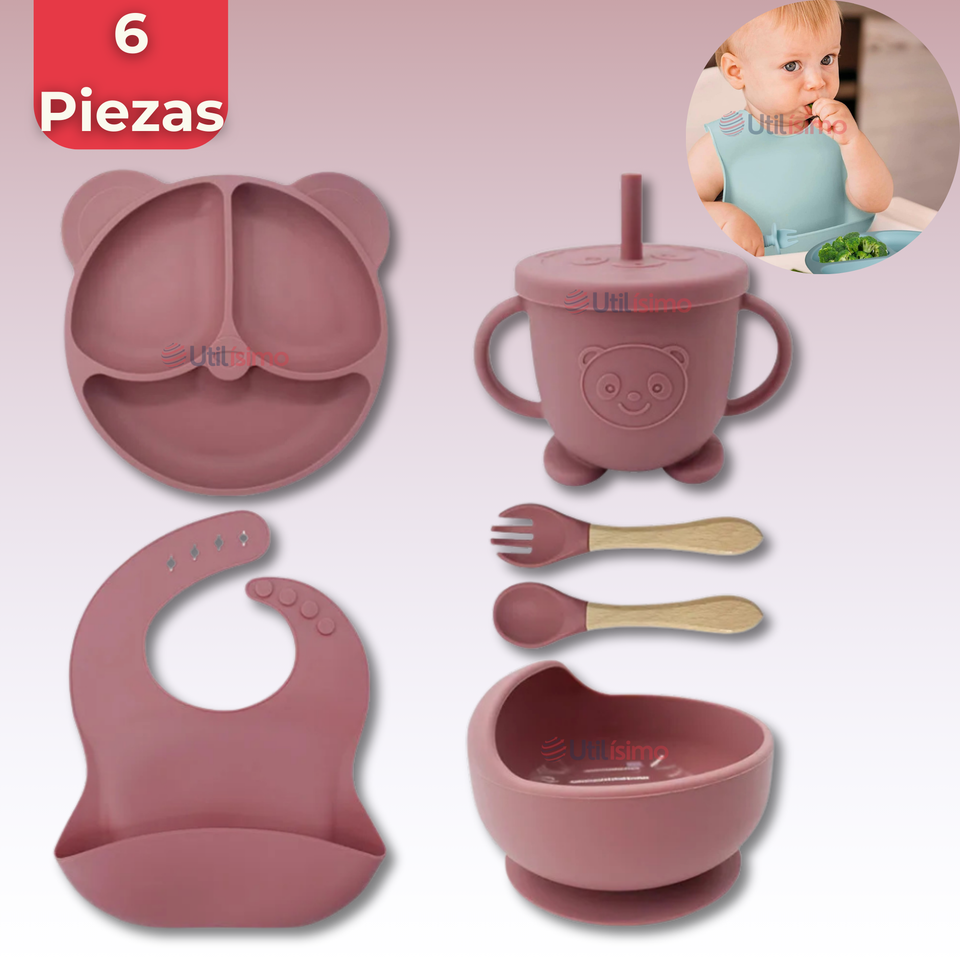 Set De Alimentación Bebé Silicona De Oso 6 Piezas Libre BPA