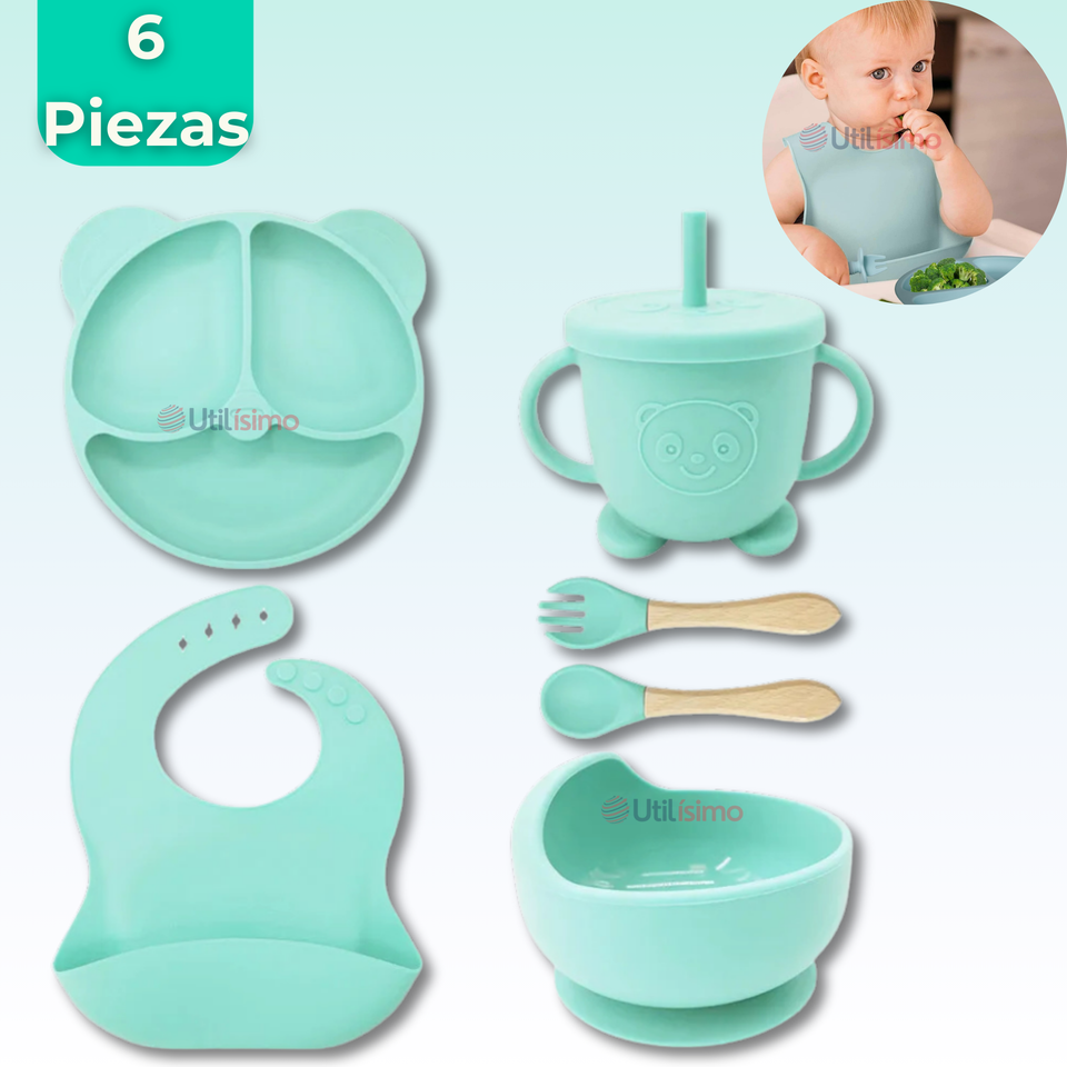 Set De Alimentación Bebé Silicona De Oso 6 Piezas Libre BPA