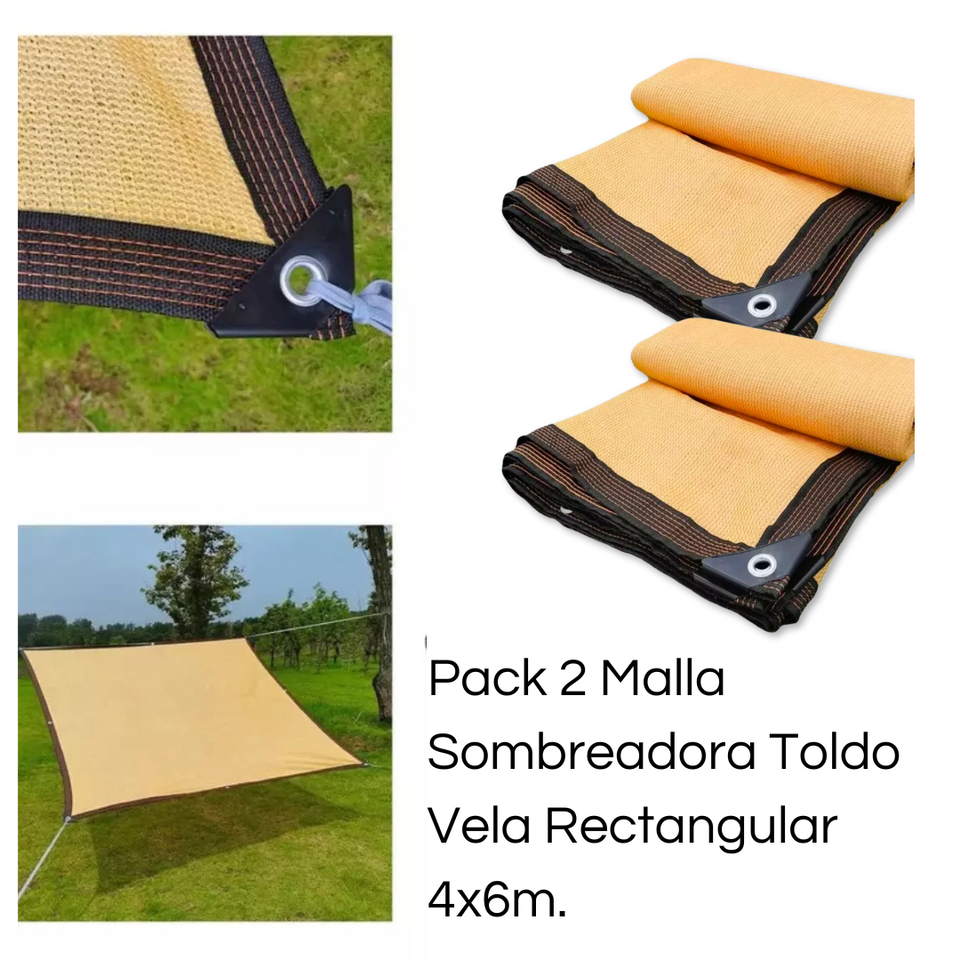 Pack 2 Malla Sombreadora Toldo Vela Rectangular 4x6m Hdpe Beige Protección UV