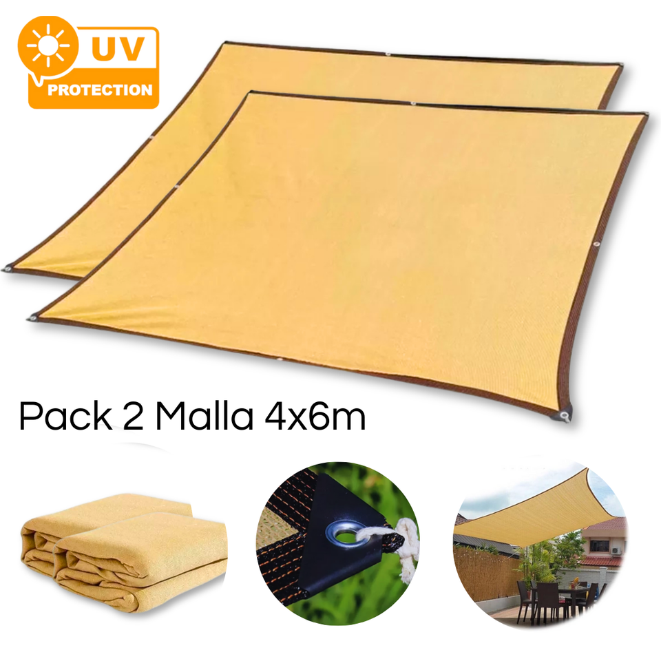 Pack 2 Malla Sombreadora Toldo Vela Rectangular 4x6m Hdpe Beige Protección UV