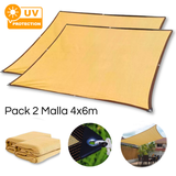 Pack 2 Malla Sombreadora Toldo Vela Rectangular 4x6m Hdpe Beige Protección UV