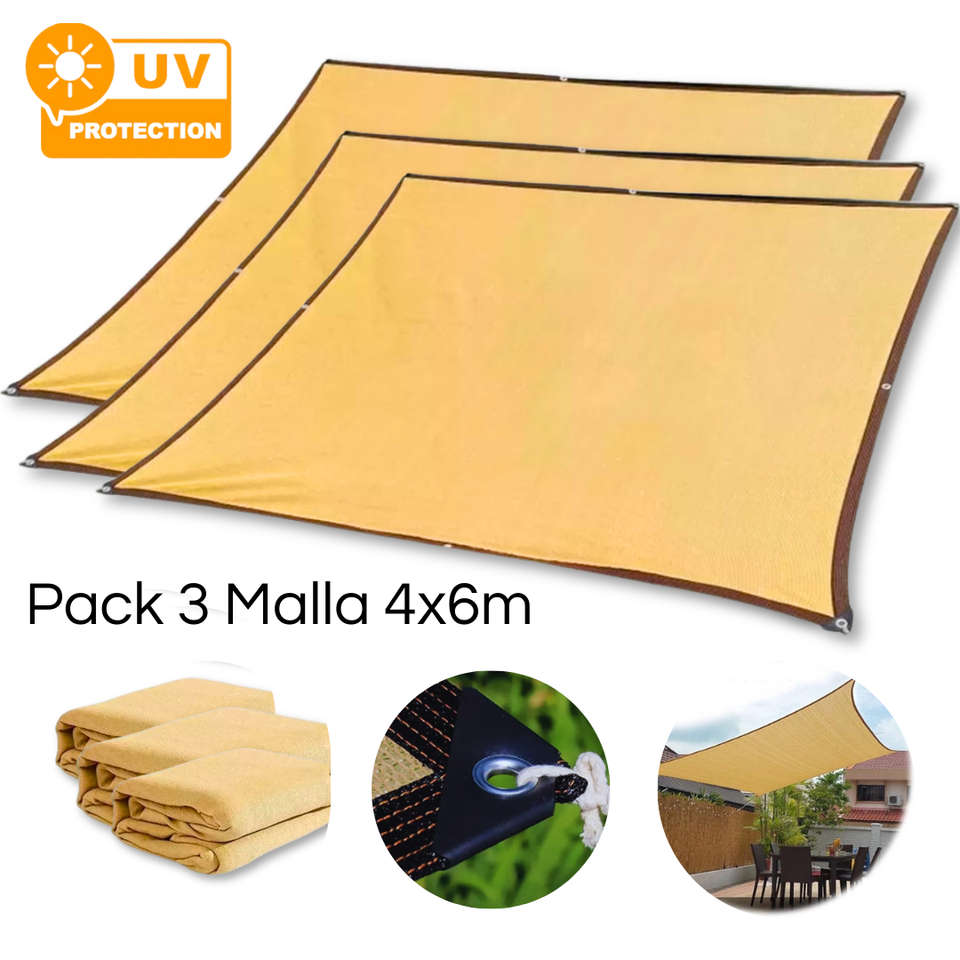 Pack 3 Malla Sombreadora Toldo Vela Rectangular 4x6m Hdpe Beige Protección UV