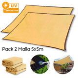 Pack 2 Malla Sombreadora Toldo Vela Rectangular 5x5m Hdpe Beige Protección UV