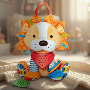 Juguete Peluche Animales Sensorial Con Mordedor Y Sonajero Diseño León Niña y Niño