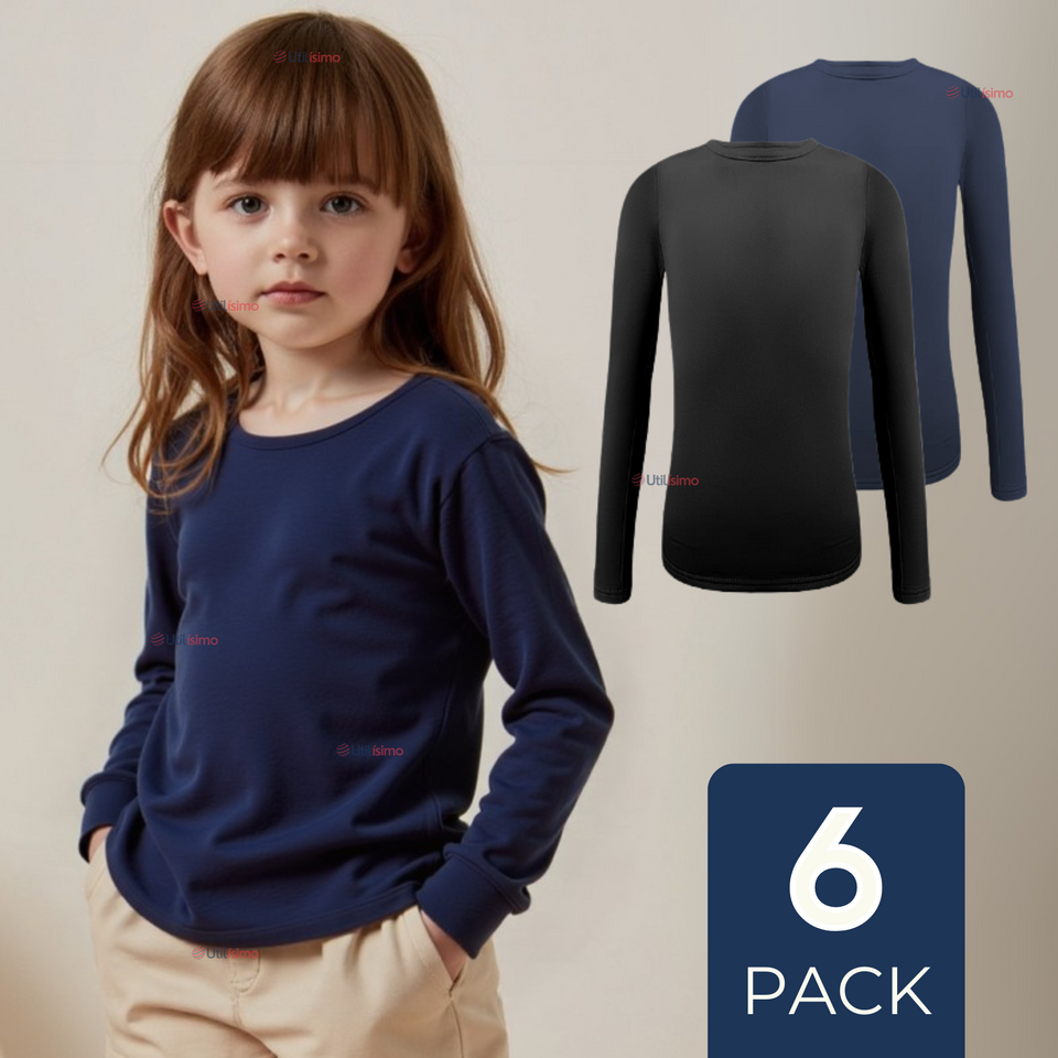 Pack 6 Primera Capa Escolar Bambú Invierno Camiseta Niña Cuello Redondo Polera