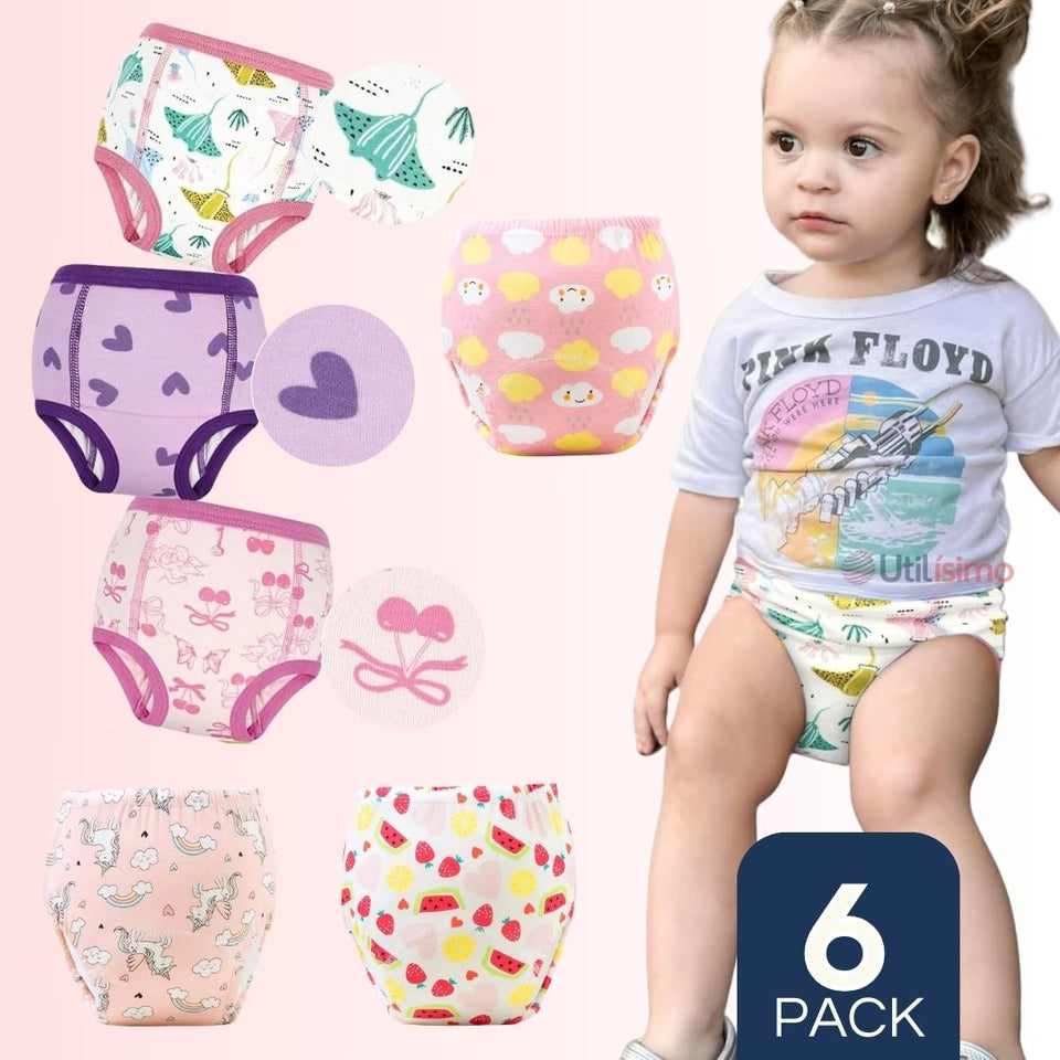 Pack 6 Calzón Pantys Niña Entrenamiento Algodón Absorbente Transpirable Cintura Elástica