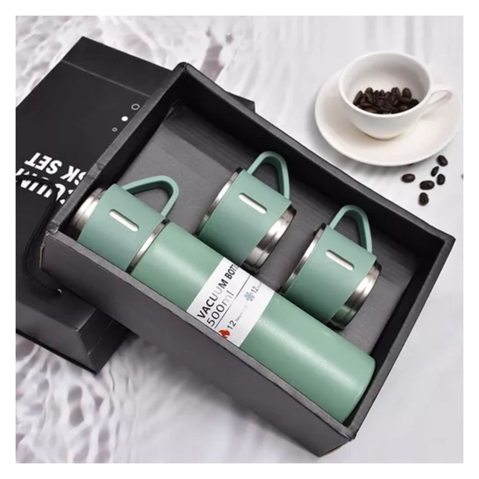 Set Termo Vaso Térmico Acero Inox 500ml + 3 Tazas Tapa XL