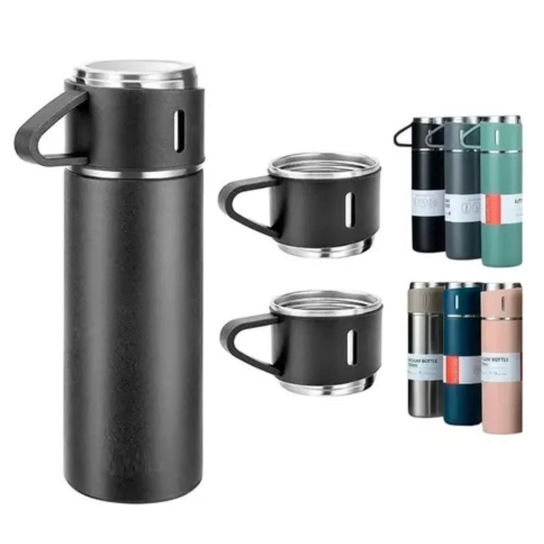 Set Termo Vaso Térmico Acero Inox 500ml + 3 Tazas Tapa XL