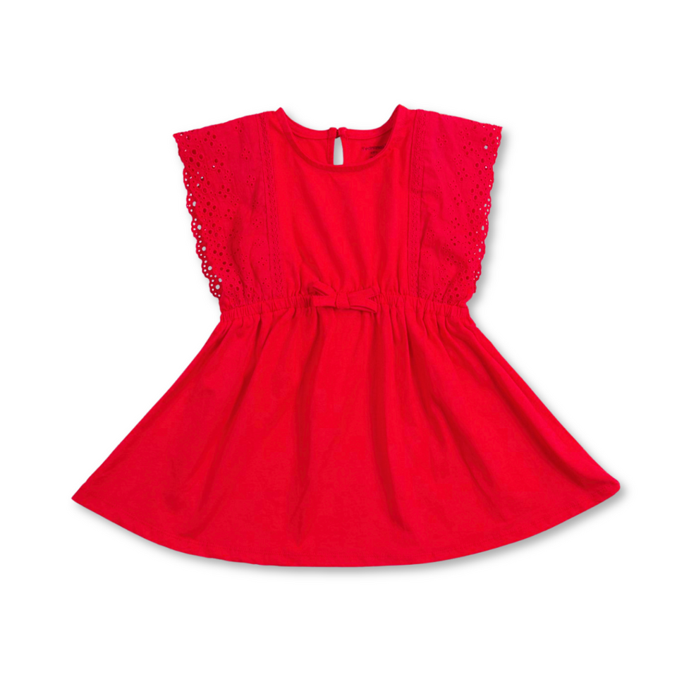 Vestido de Algodón Manga Corta de 2 a 5 Años Tedmimak Verano Red Princess