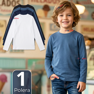 Polera Camiseta Bambú Cuello Redondo Primera Capa Manga Larga Colores Surtido Niño