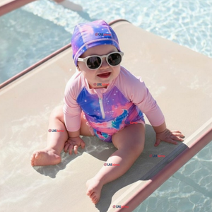 Traje De Baño Enterito Manga Larga con Cremallera y Gorro Bebe Niña Pink Mermaid