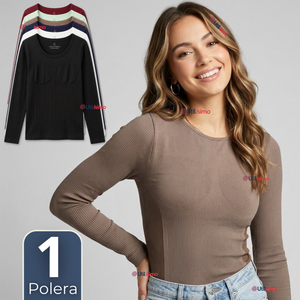 Camiseta Polera Polar Primera Capa Acanalada Reductora Manga Larga Colores Surtidos Mujer