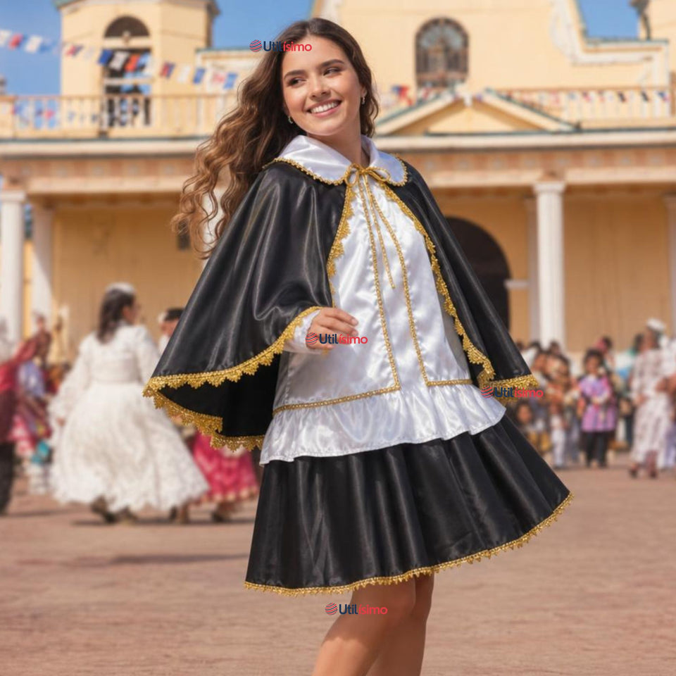Traje Tirana Diablada Negro 3 Piezas Mujer Baile Típico Fiestas Patrias
