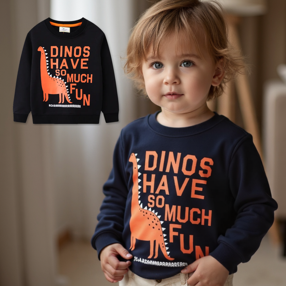 Polerón Algodón Cuello Redondo Niño Negro Dinosaurio