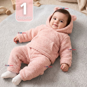 Buzo Polerón Conjunto Polar Niña Con Capucha Unicolor Rosado