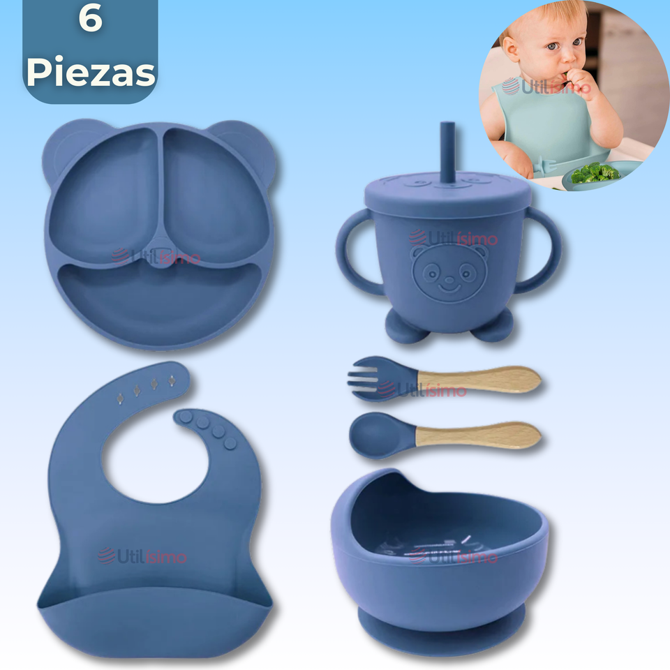 Set De Alimentación Bebé Silicona De Oso 6 Piezas Libre BPA