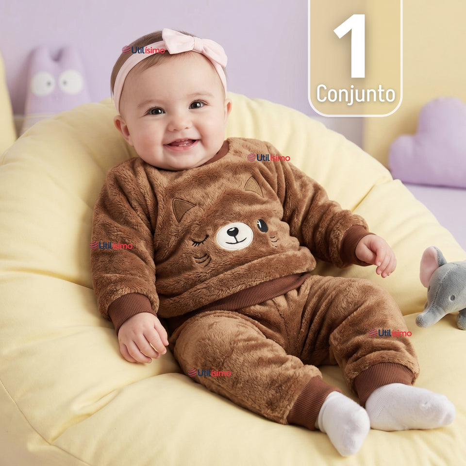 Conjunto Buzo Polerón Frizado Niños Bebes Corderito Liso 2 Piezas