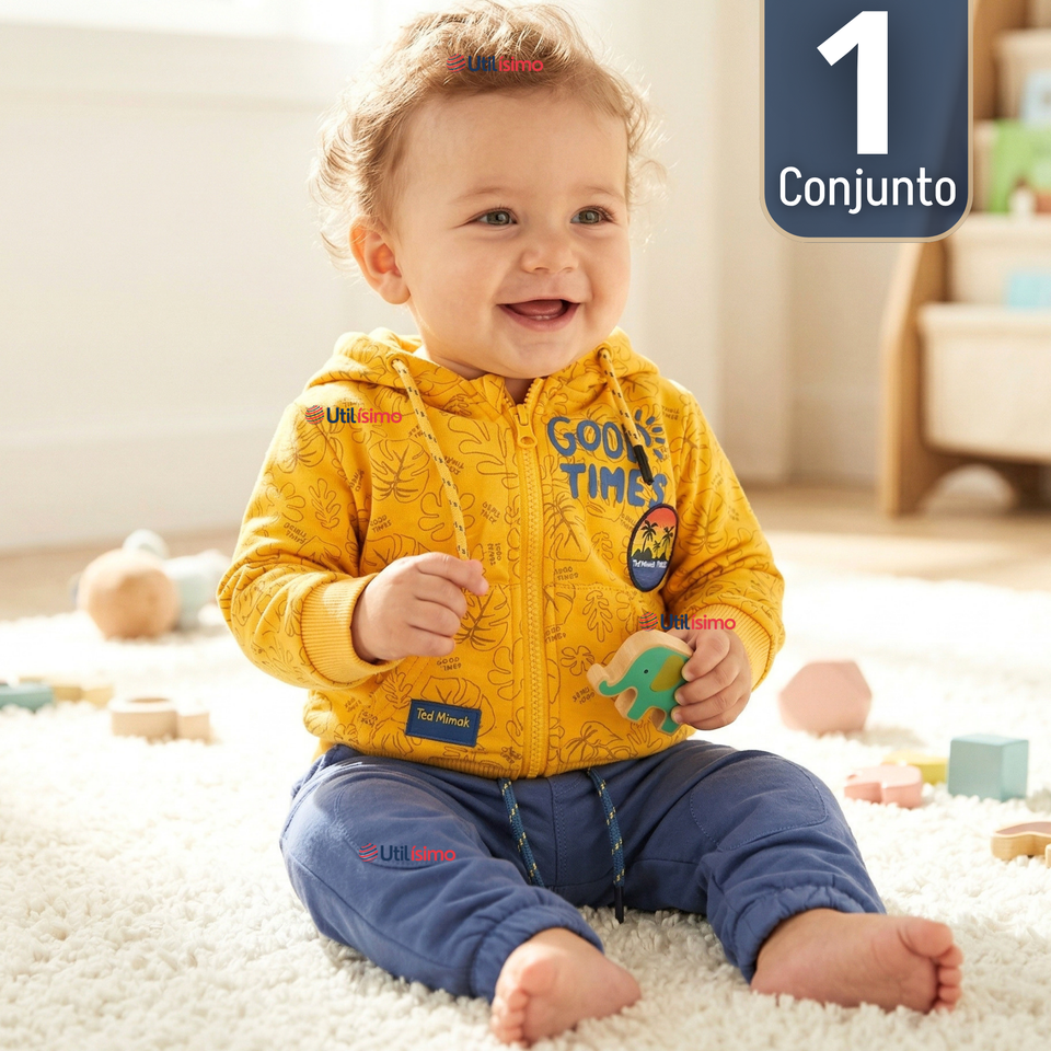 Conjunto 2 Piezas Buzo Pantalón Y Polerón De Algodón Amarillo Bebé Niño