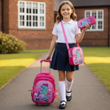 Mochila Escolar Con Ruedas + Estuche + Lonchera Poliéster Niña