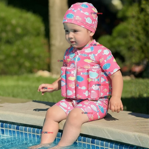 Traje de Baño Flotador Enterito Con Gorro Niña 2 Piezas 9 a 36 Meses Pink Sea